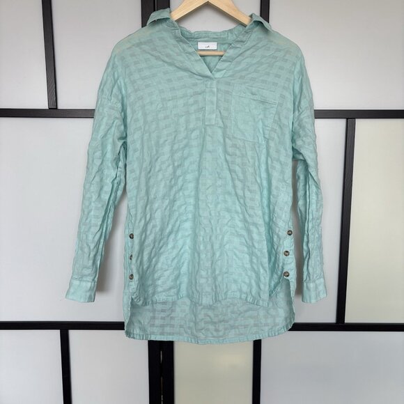 J. Jill Textured Plaid Shirt Tunic M Mint Green Largenlook Coastal Beachy - Picture 9 of 16